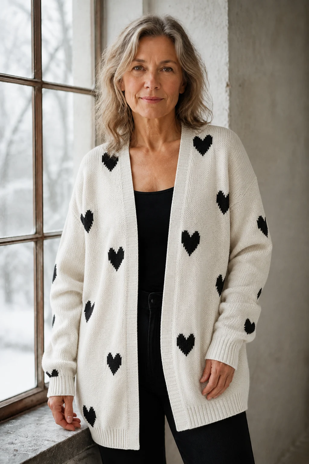 Savannah | Heart Pattern Cardigan - White