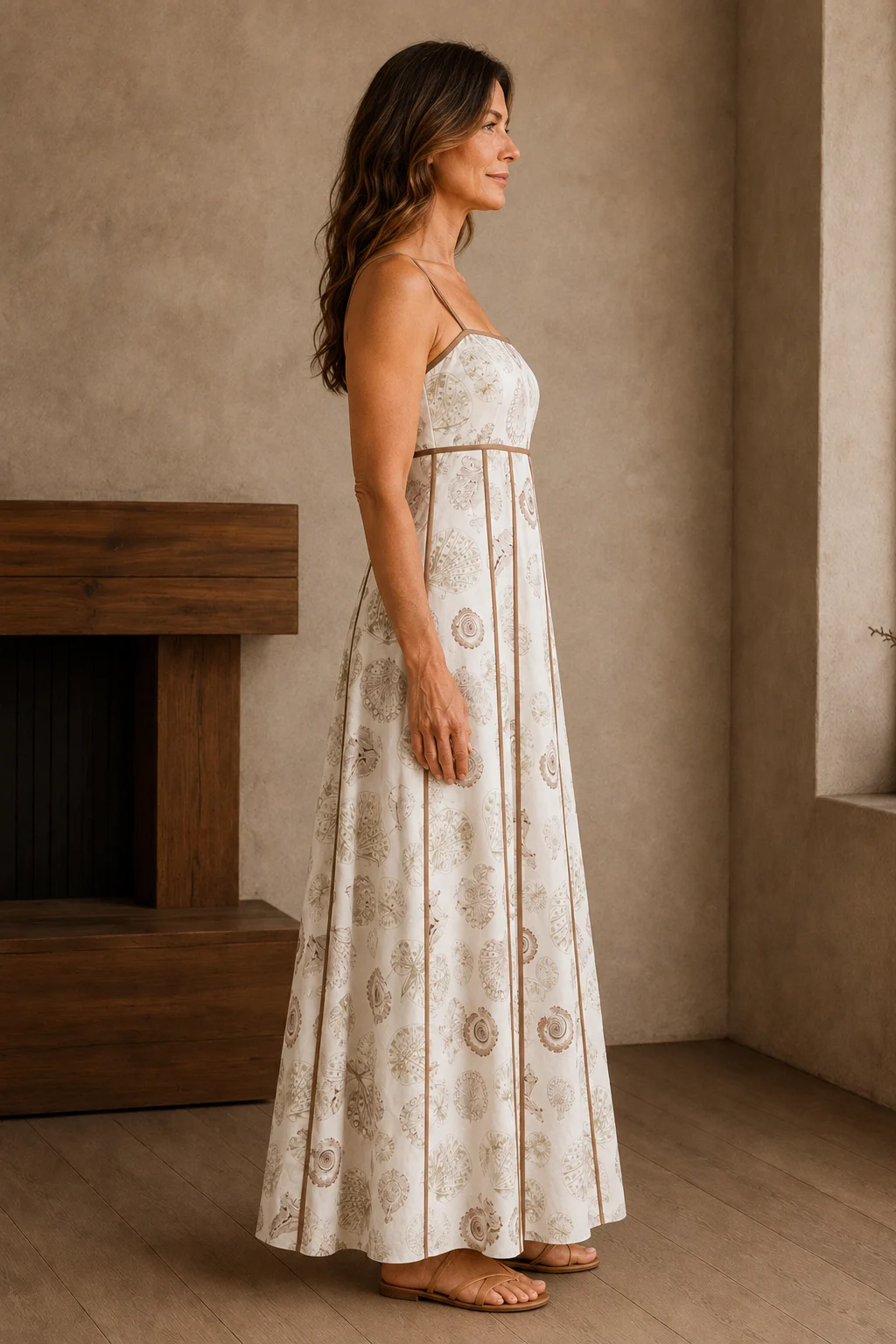 Seashell Print Flared Maxi Dress - left side view
