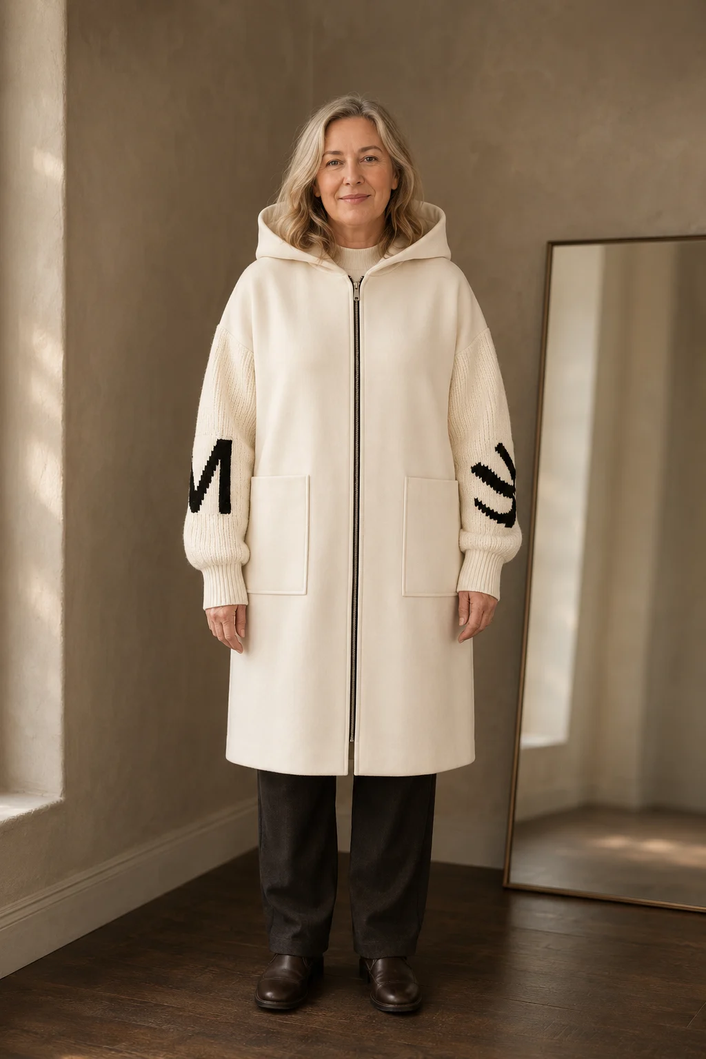 Selene knitted hooded long coat closed