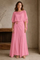 Sheer Overlay Column Dress - Pink