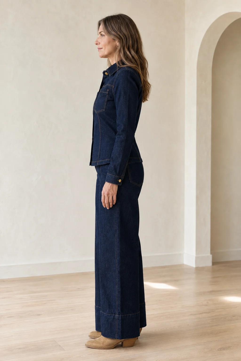 Button Front Denim Blazer And Trouser Set side view