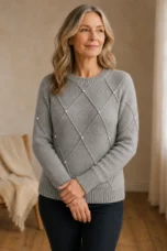 Sierra | Pearl Detail Crew Neck Sweater - Gray