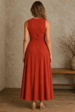Sleeveless Bow Waist Dress back view