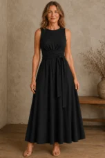 Sleeveless Bow Waist Dress - Black