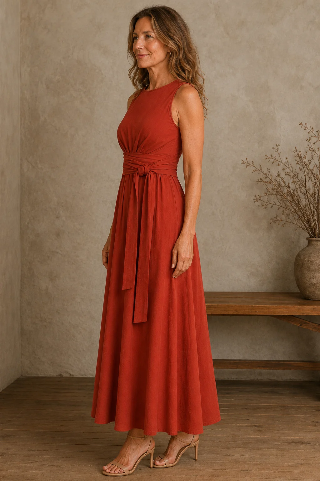 Sleeveless Bow Waist Dress side view