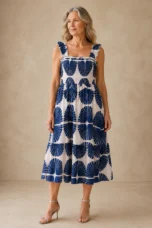 Delaney | Tiered Abstract Print Midi Dress