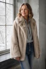 24-Hour-Shipping Soft Taupe Faux Fur Oversized Long Sleeve Coat - Taupe