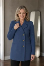 Solene | Ribbed Knit Blazer Coat - Blue