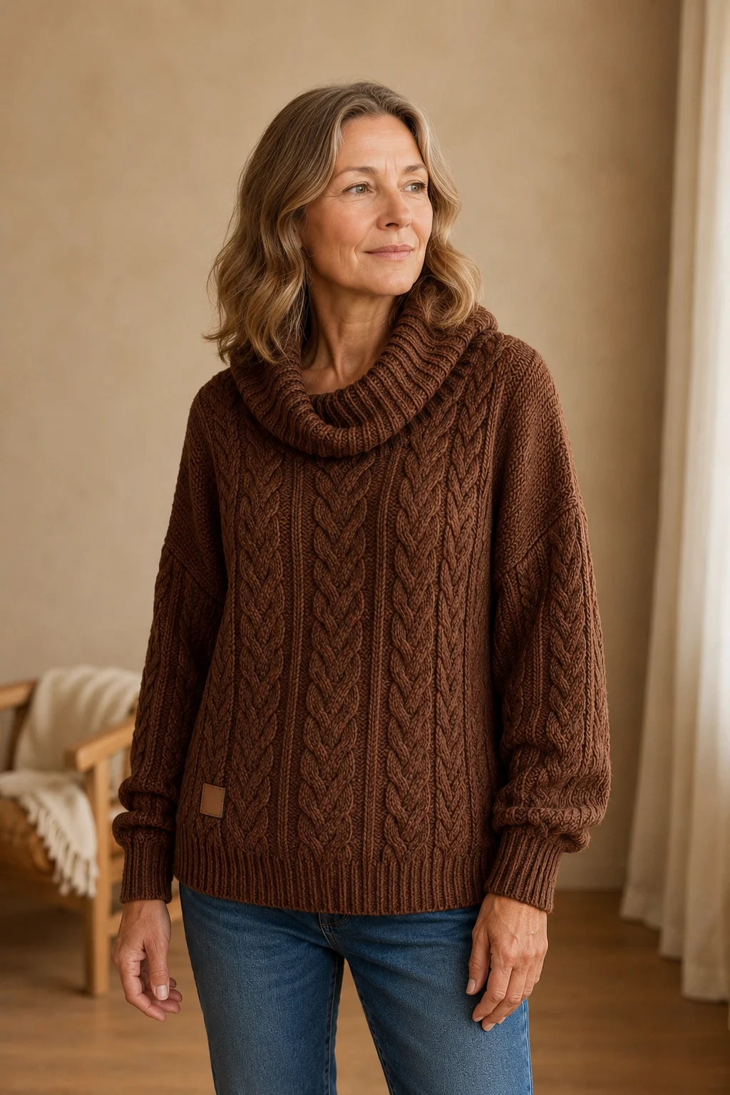 Solid Twisted Knit Sweater - Brown
