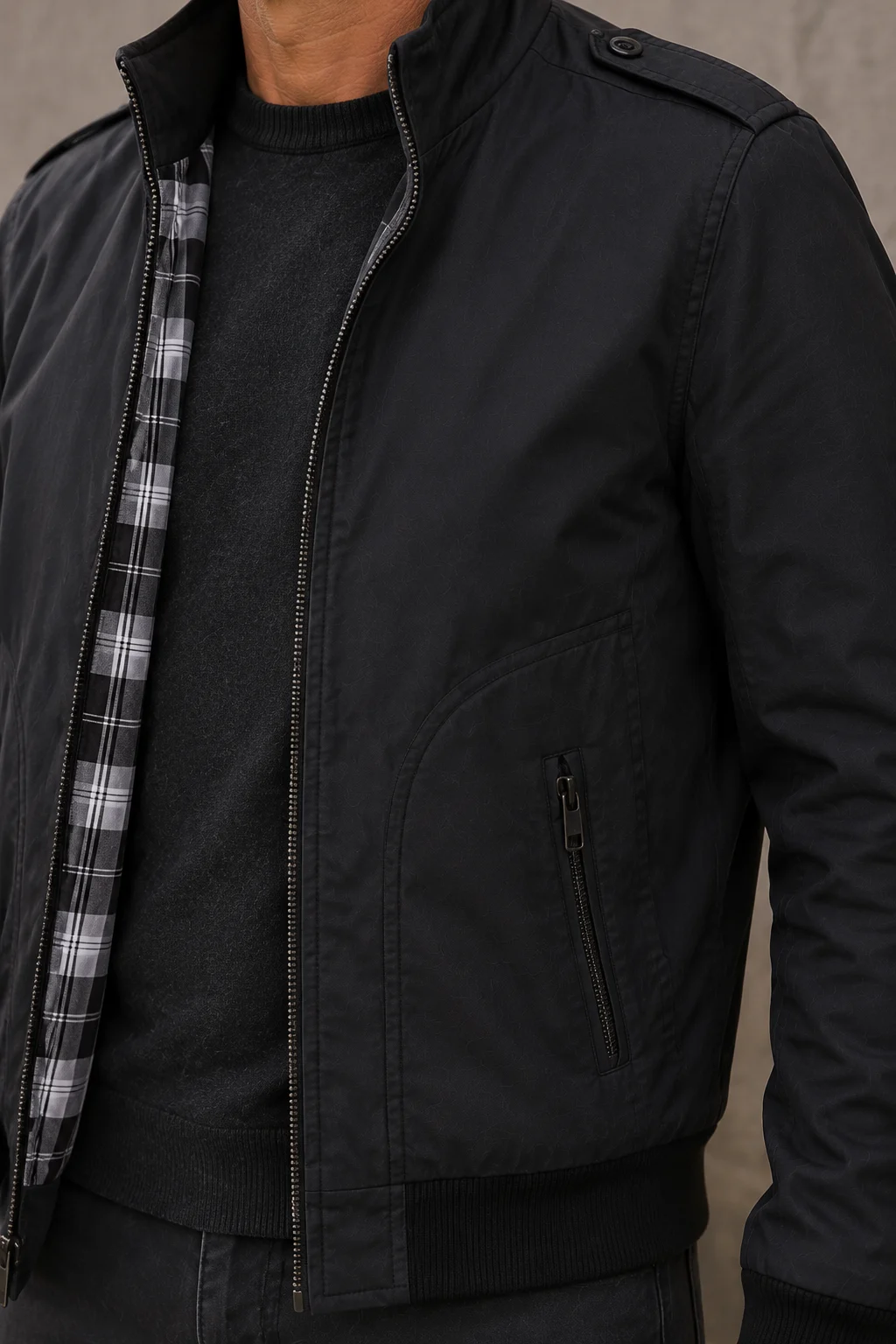 Stand Collar Bomber Jacket - closeup