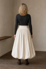 Sybil | Gathered Balloon Hem Skirt - Ivory