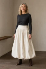 Sybil | Gathered Balloon Hem Skirt - Ivory