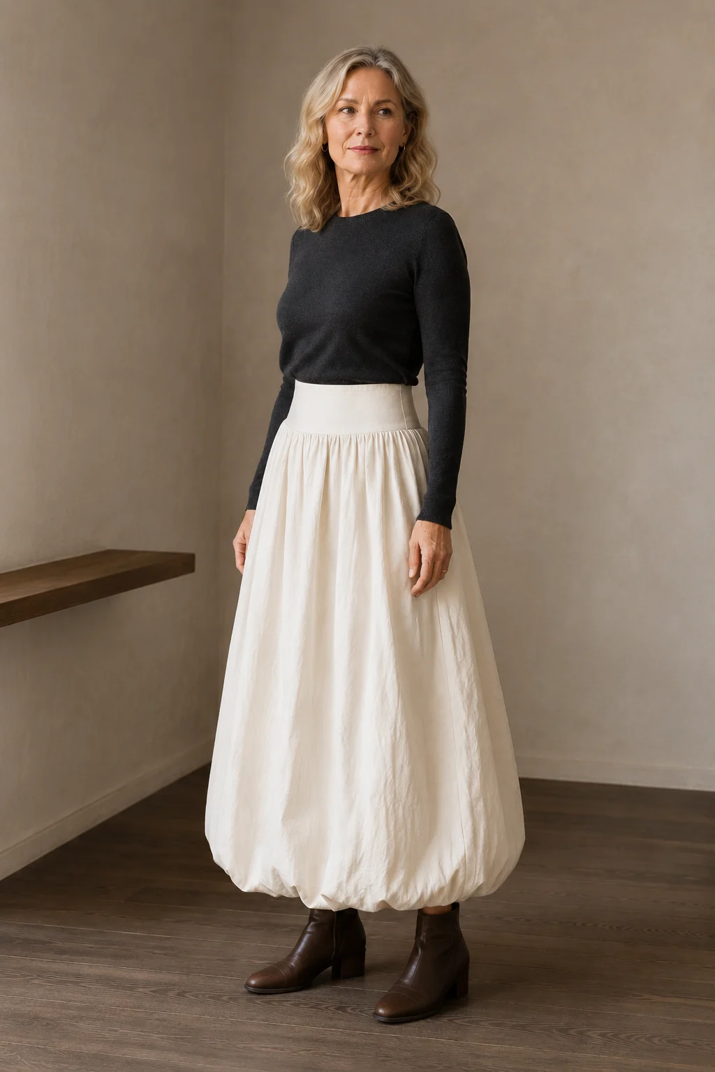 Sybil | Gathered Balloon Hem Skirt - Ivory
