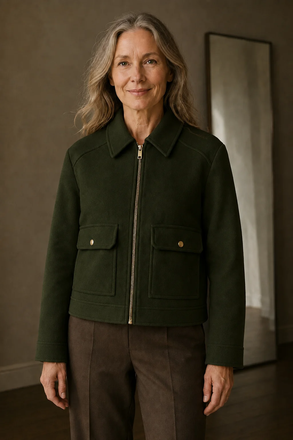 Sybille | Cotton Cropped Utility Jacket - Olive