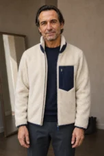 Teddy Wool High Collar Zip Jacket - hero open