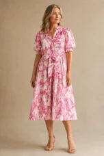 Willa | Abstract Print Smocked Midi Dress