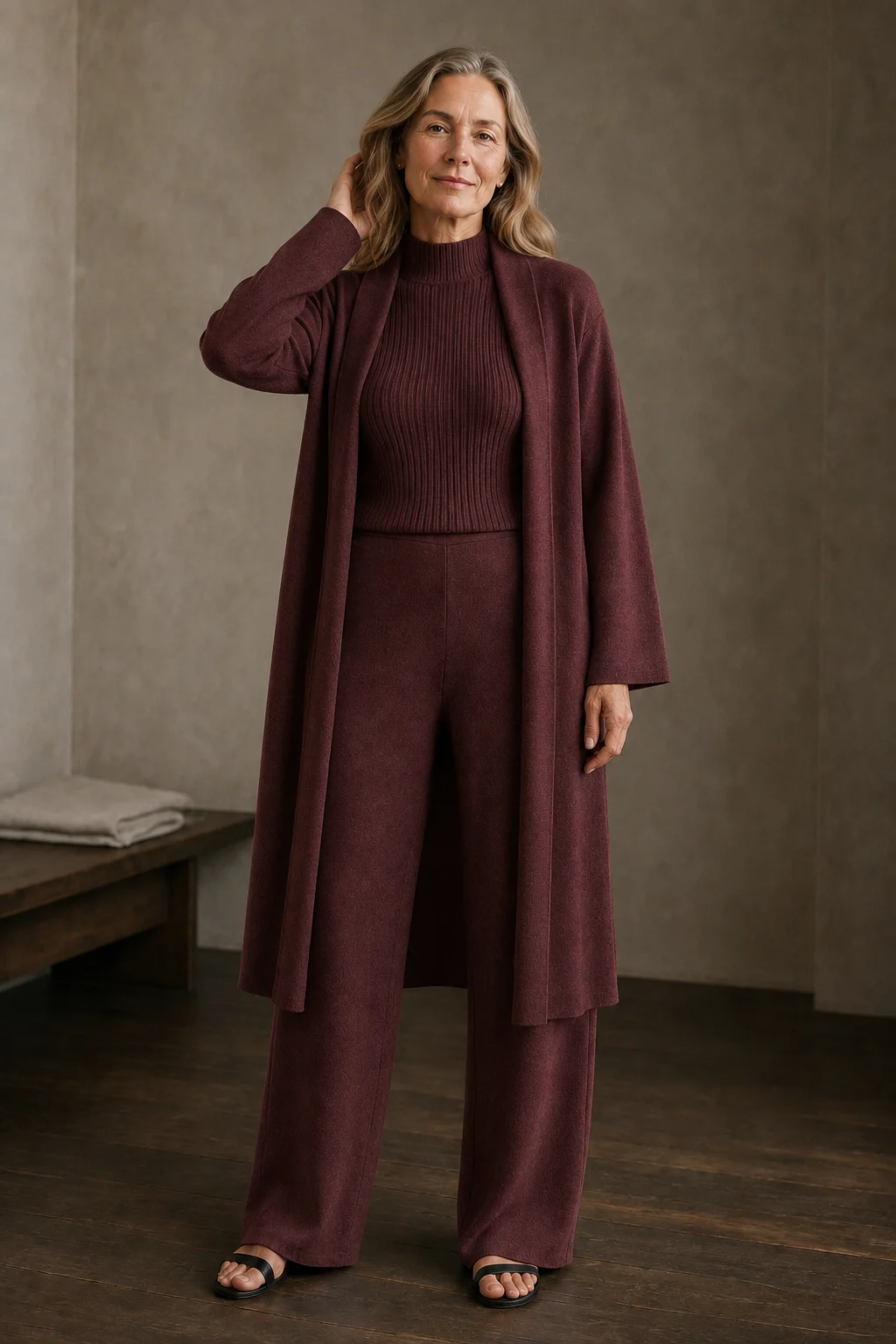 Valerie | Three Piece Ribbed Knit Set - Maroon