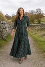 Vitaline | Plaid Cotton Blend Shirt Dress - Green lifestyle