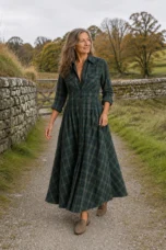 Vitaline | Plaid Cotton Blend Shirt Dress - Green lifestyle
