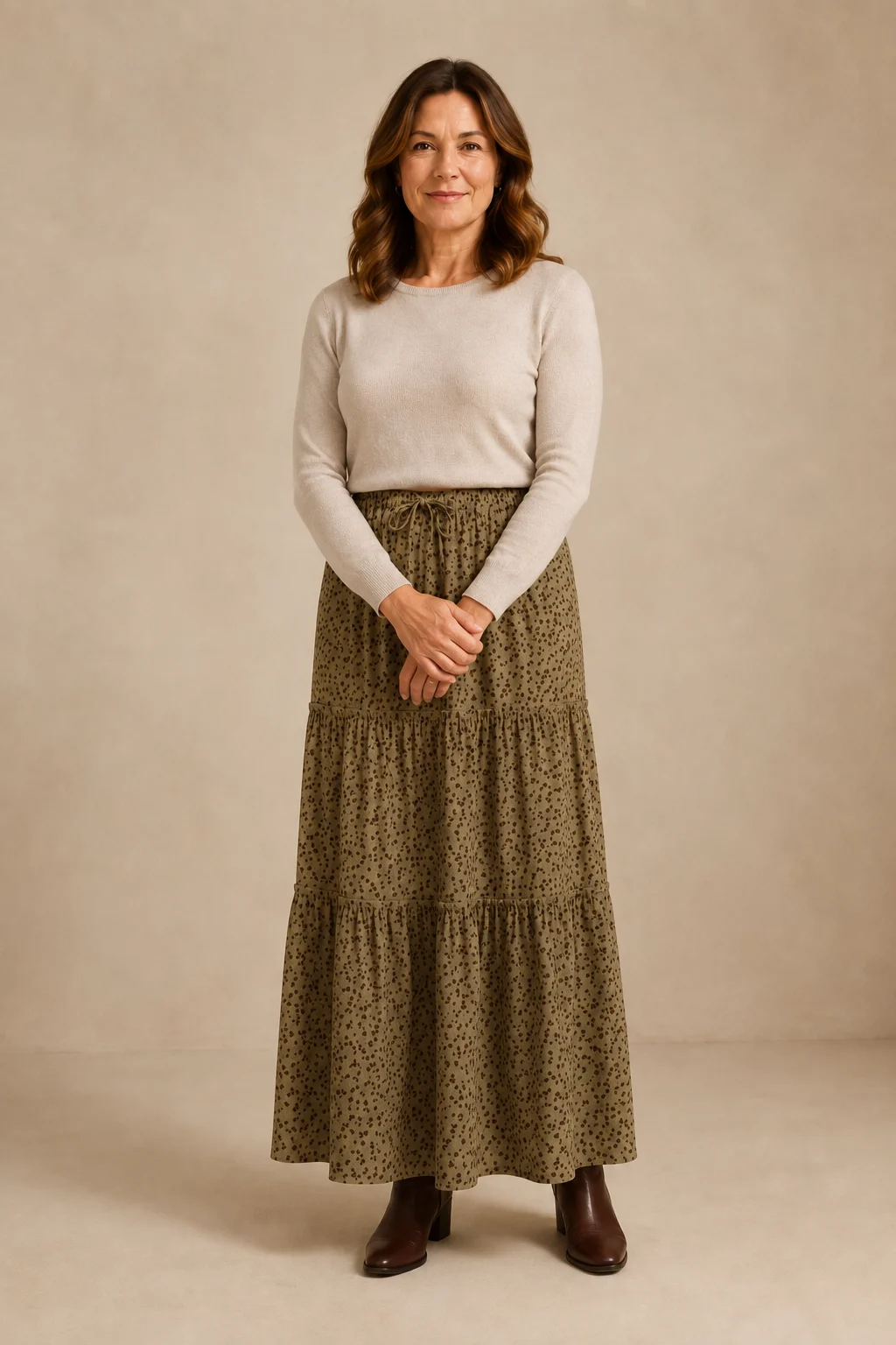 Vivian | 100% Cotton Drawstring Maxi Skirt - Olive