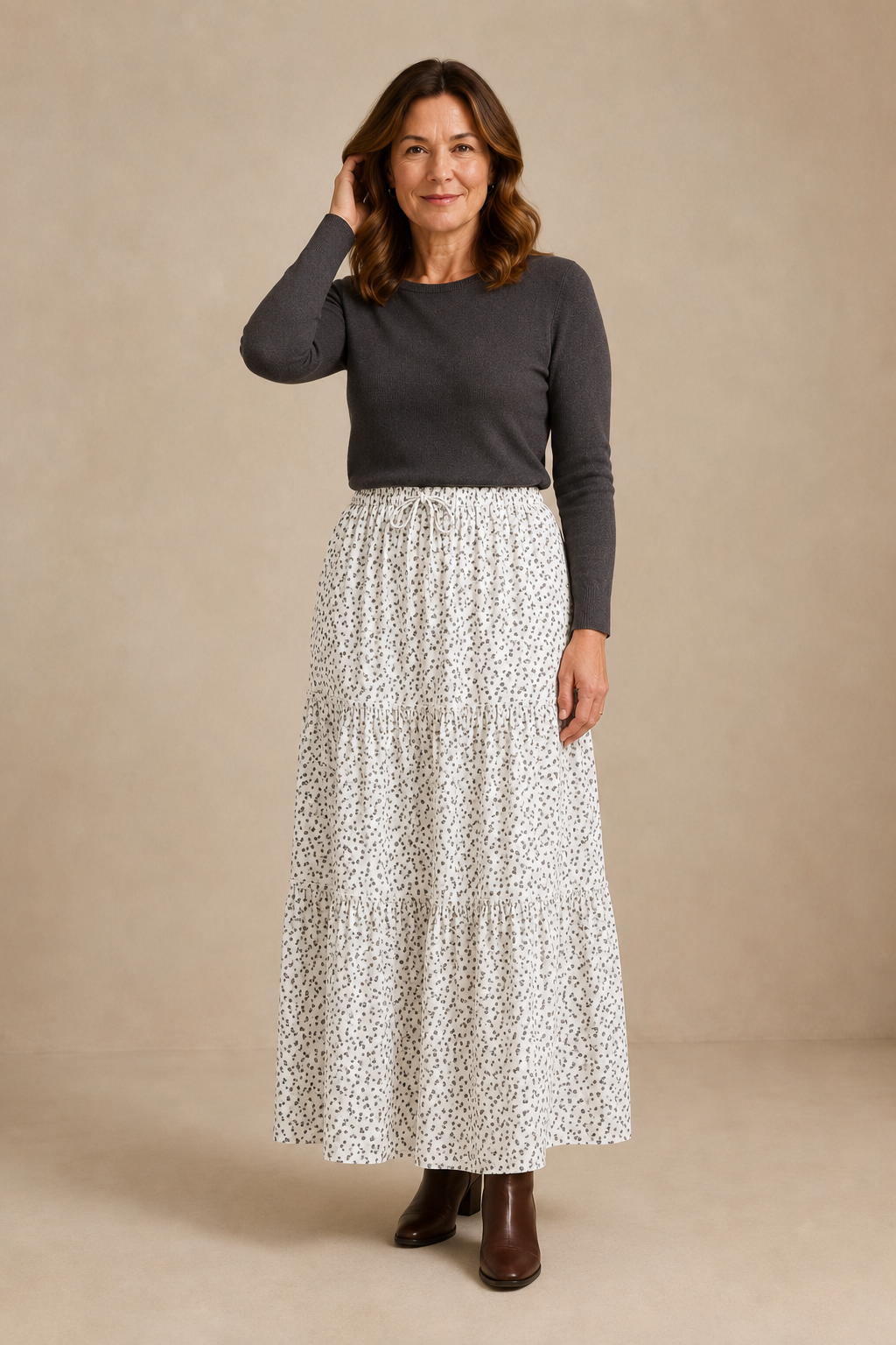 Vivian | 100% Cotton Drawstring Maxi Skirt - White