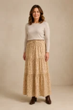 Vivian | 100% Cotton Drawstring Maxi Skirt - Yellow