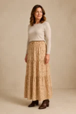 Vivian | 100% Cotton Drawstring Maxi Skirt - Yellow