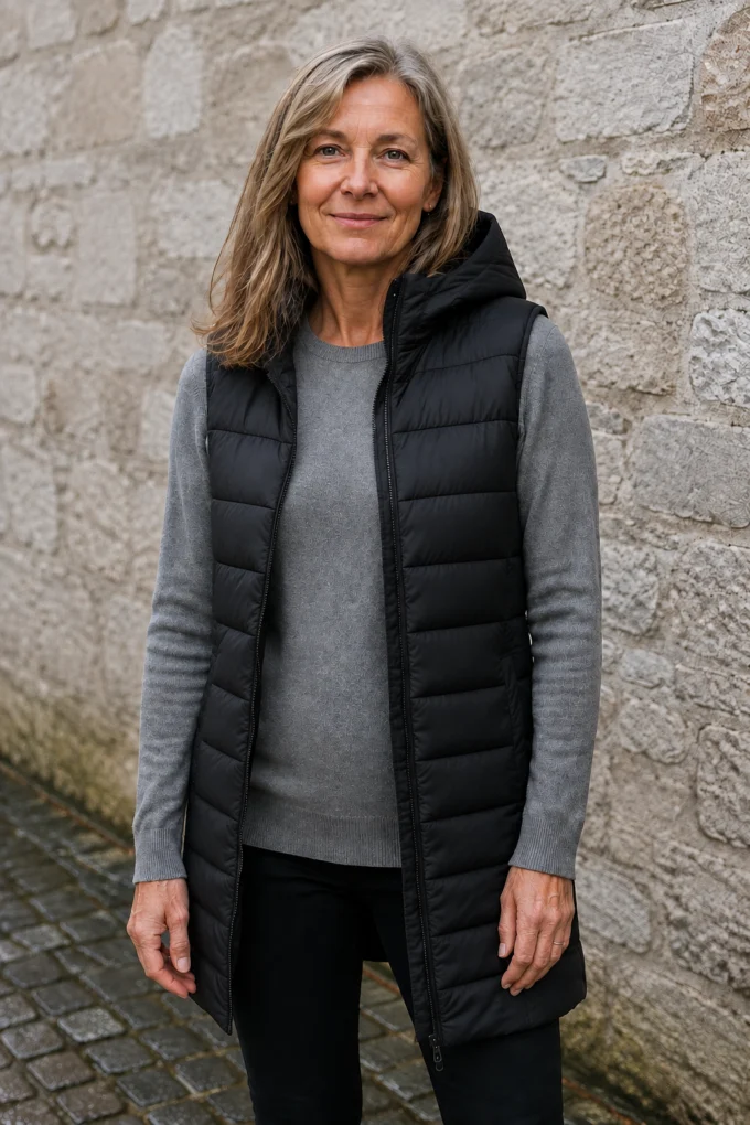 Wanda hooded longline puffer vest open