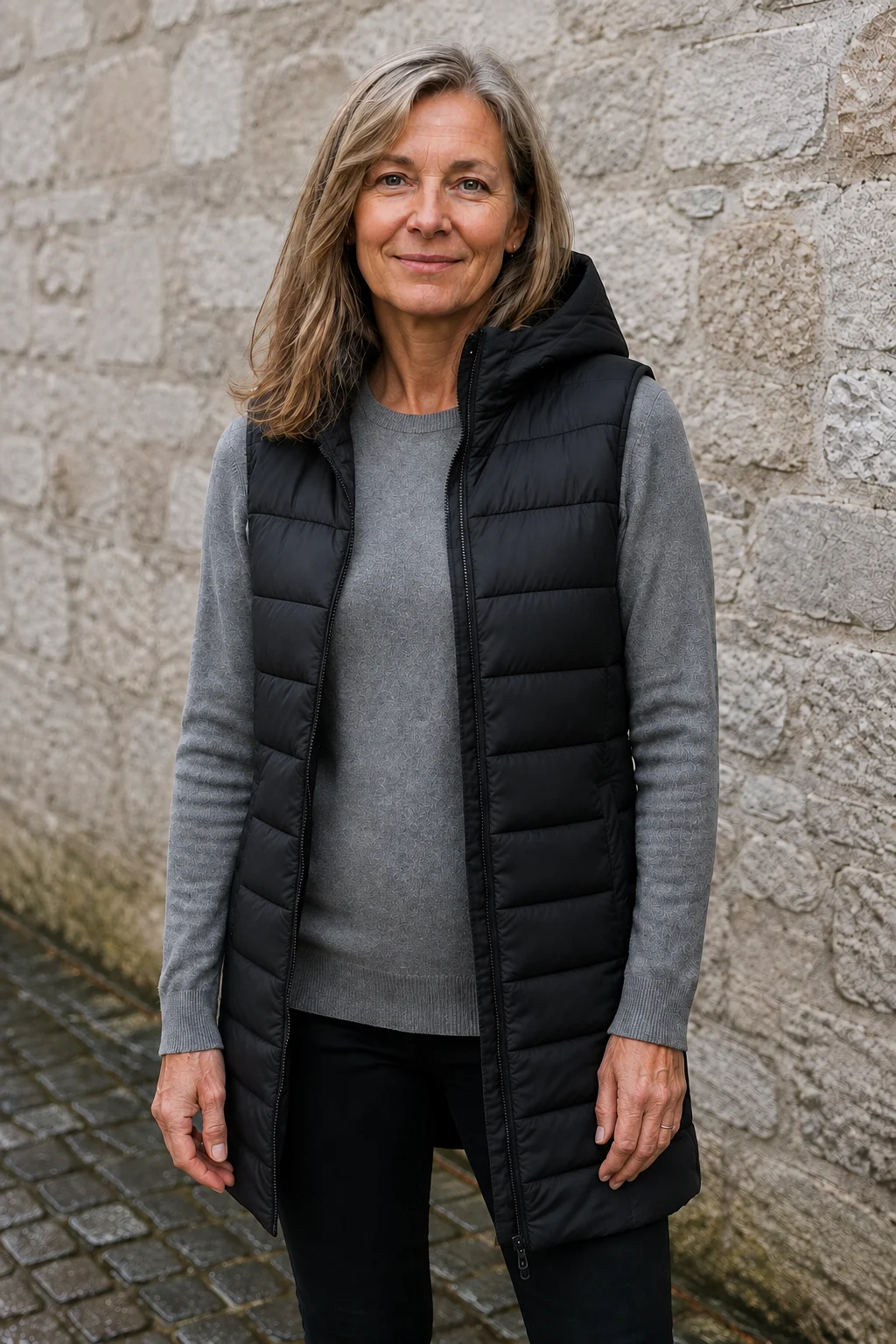 Wanda hooded longline puffer vest open