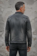 Washed Denim Zip Collar Jacket - back