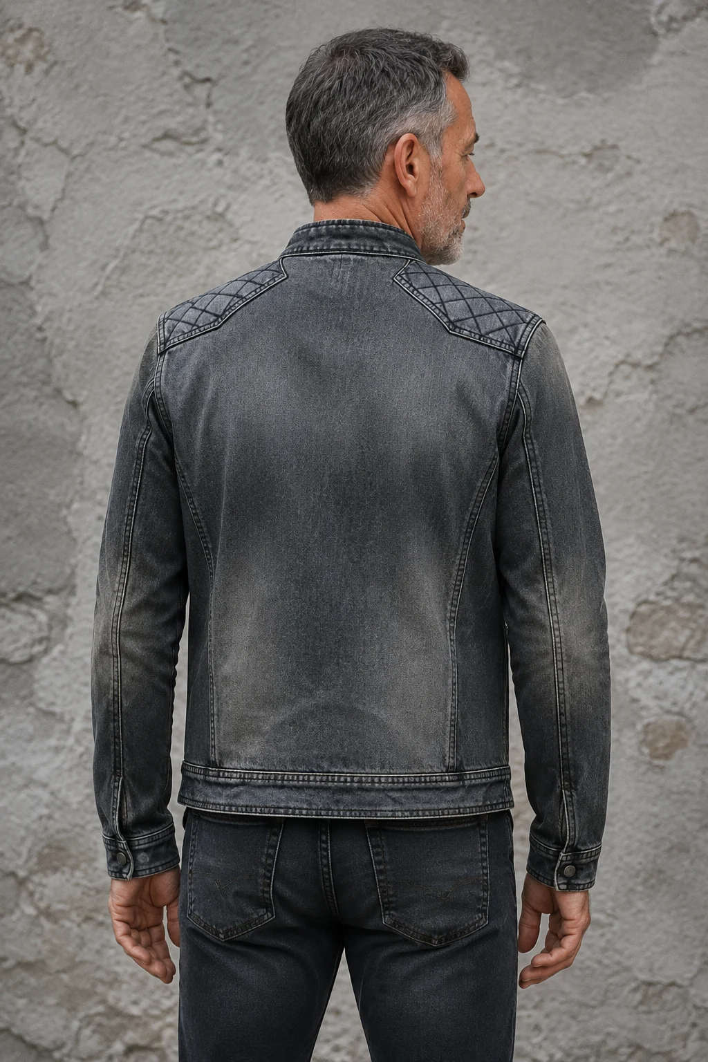 Washed Denim Zip Collar Jacket - back