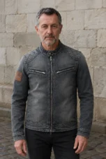 Washed Denim Zip Collar Jacket - hero closed