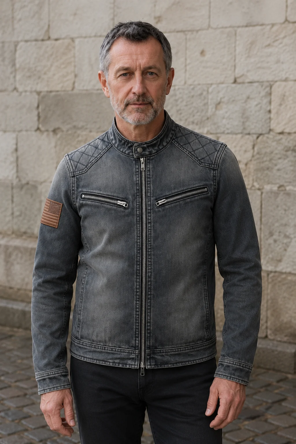 Washed Denim Zip Collar Jacket - hero closed