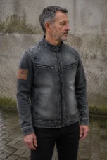 Washed Denim Zip Collar Jacket - side