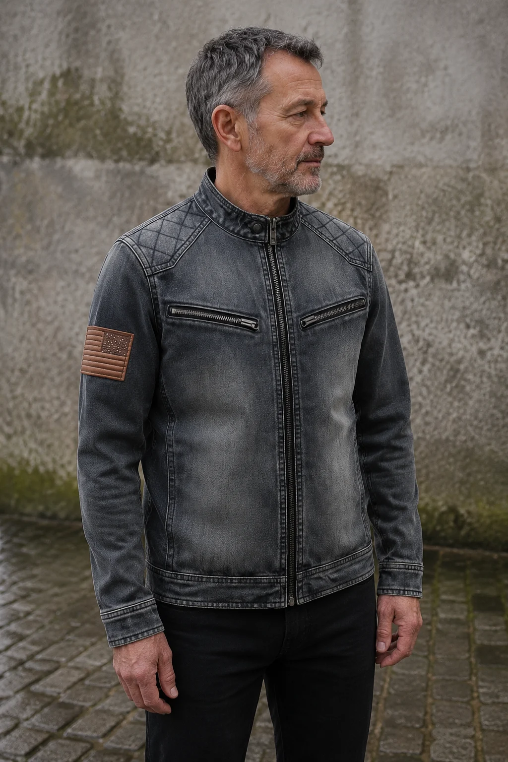 Washed Denim Zip Collar Jacket - side