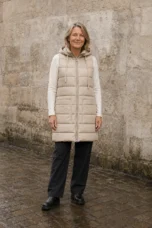 Wilhelmina | Quilted Longline Hooded Vest - Beige
