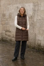 Wilhelmina | Quilted Longline Hooded Vest - Brown
