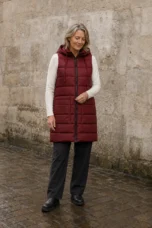 Wilhelmina | Quilted Longline Hooded Vest - Red