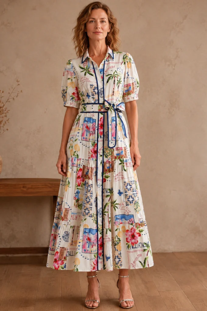Marley | Cotton Linen Floral Tie Waist Dress
