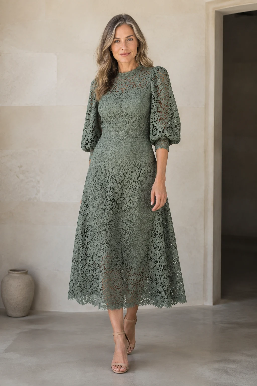 Rita | Lantern Sleeve Midi Dress