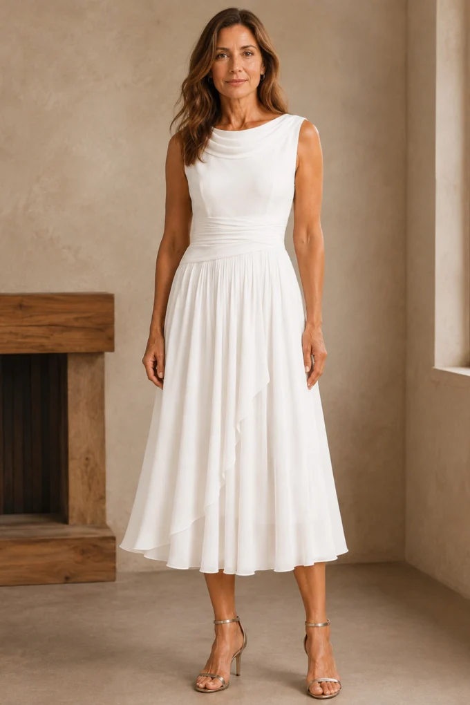 Vivian | Sleeveless Pleated Midi Dress