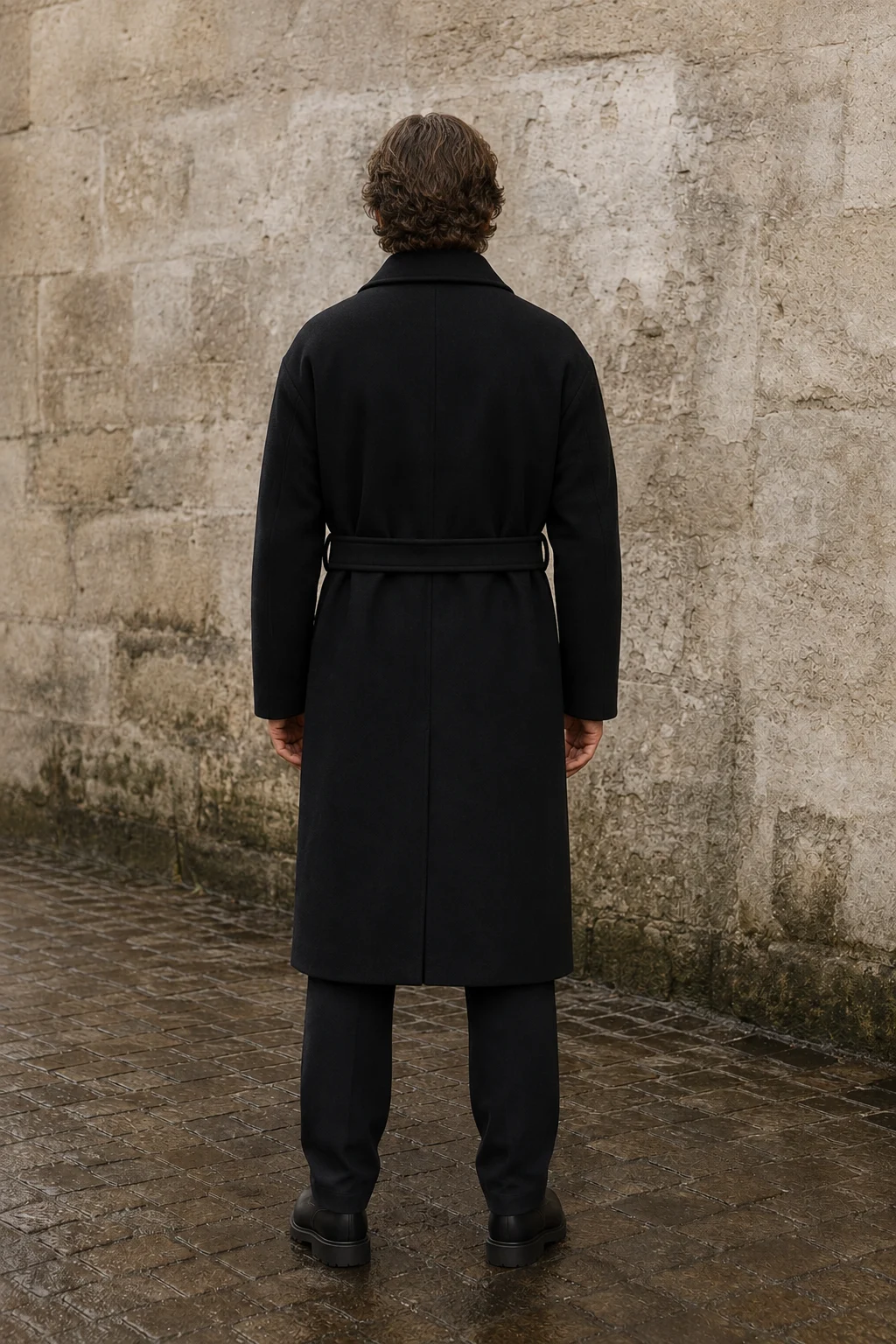 Men's Wool Blend Belted Wrap Coat - back