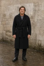 Men's Wool Blend Belted Wrap Coat - hero closed