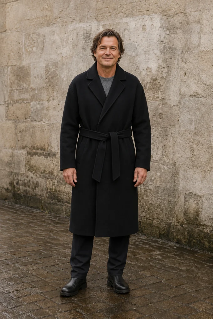 Men's Wool Blend Belted Wrap Coat - hero closed
