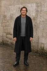 Men's Wool Blend Belted Wrap Coat - hero open