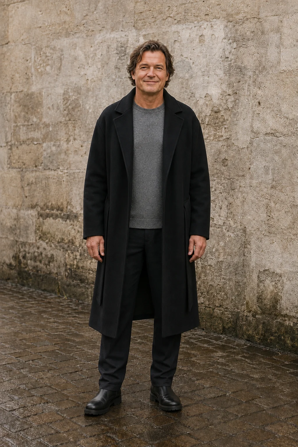 Men's Wool Blend Belted Wrap Coat - hero open
