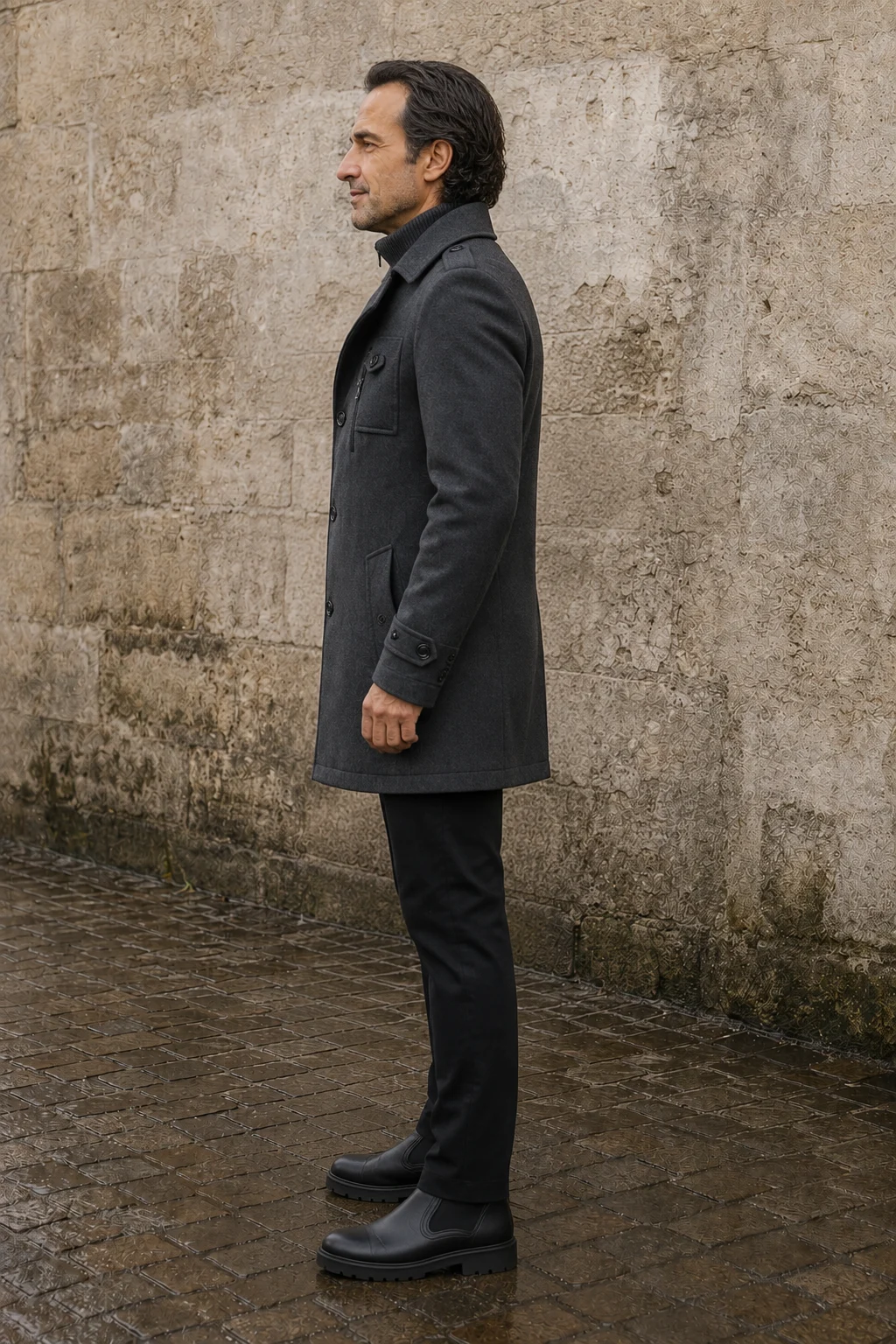 Wool Blend Double Layer Coat - zijkant