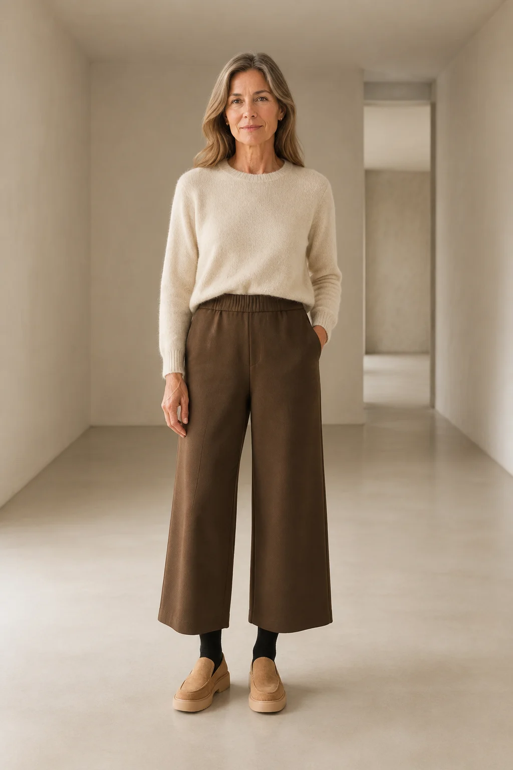 Wool Blend Elastic Waist Trousers