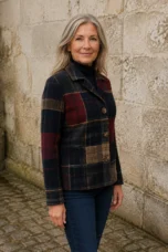 Wool Blend Plaid Jacket - Red Navy