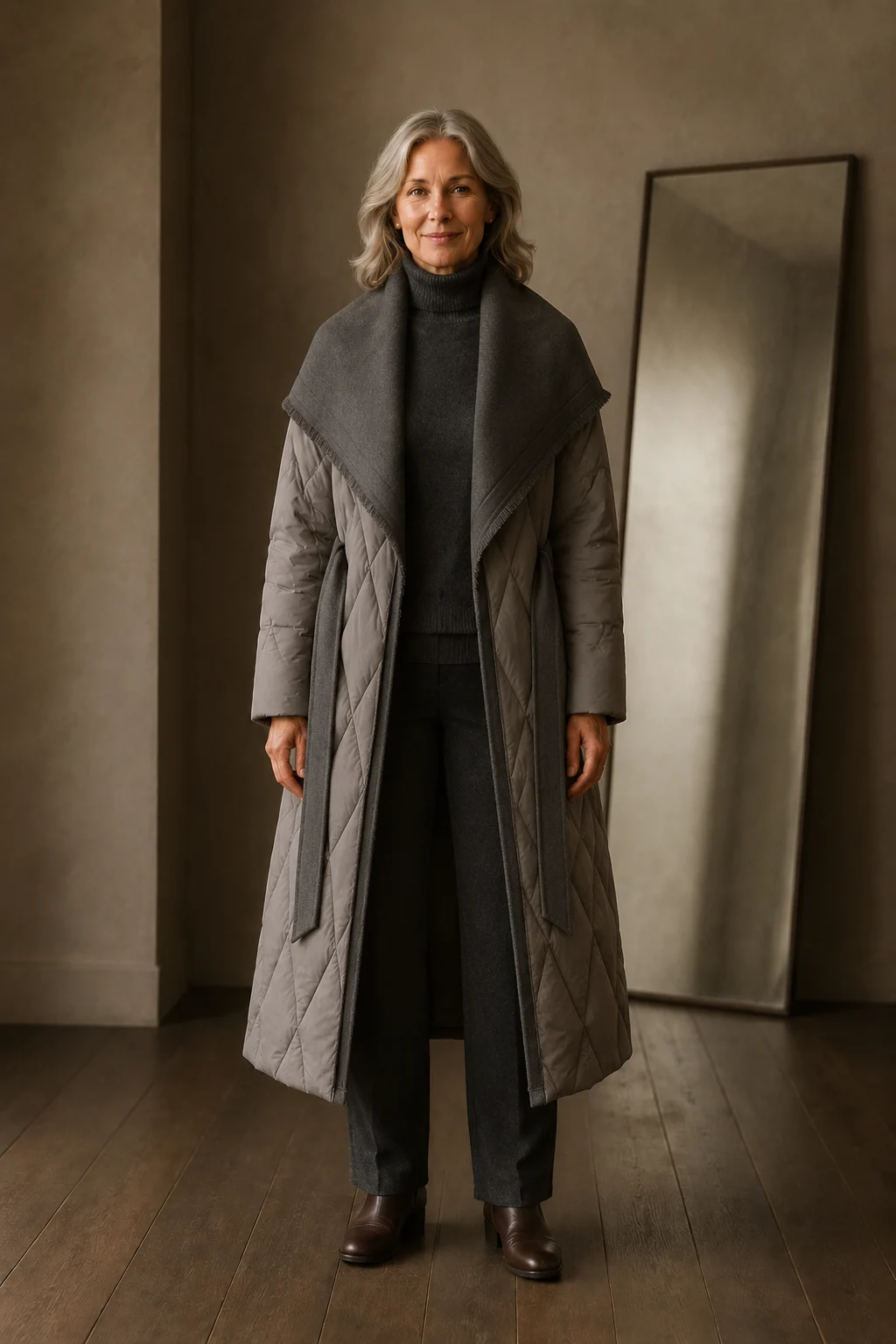 Wool blend shawl collar coat open